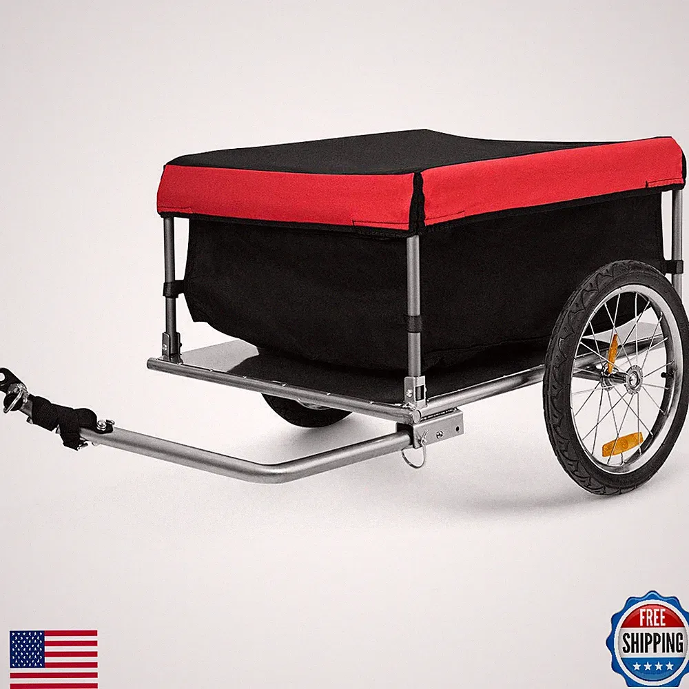 Goplus Foldable Bike Cargo Trailer 16” Wheels Removable Cover Heavy Duty