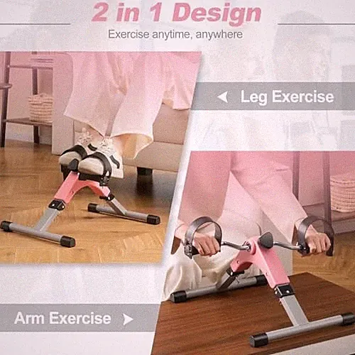 GOPLUS MINI EXERCISE BIKE, FOLDING UNDER DESK BIKE PEDAL EXERCISER LCD - PINK