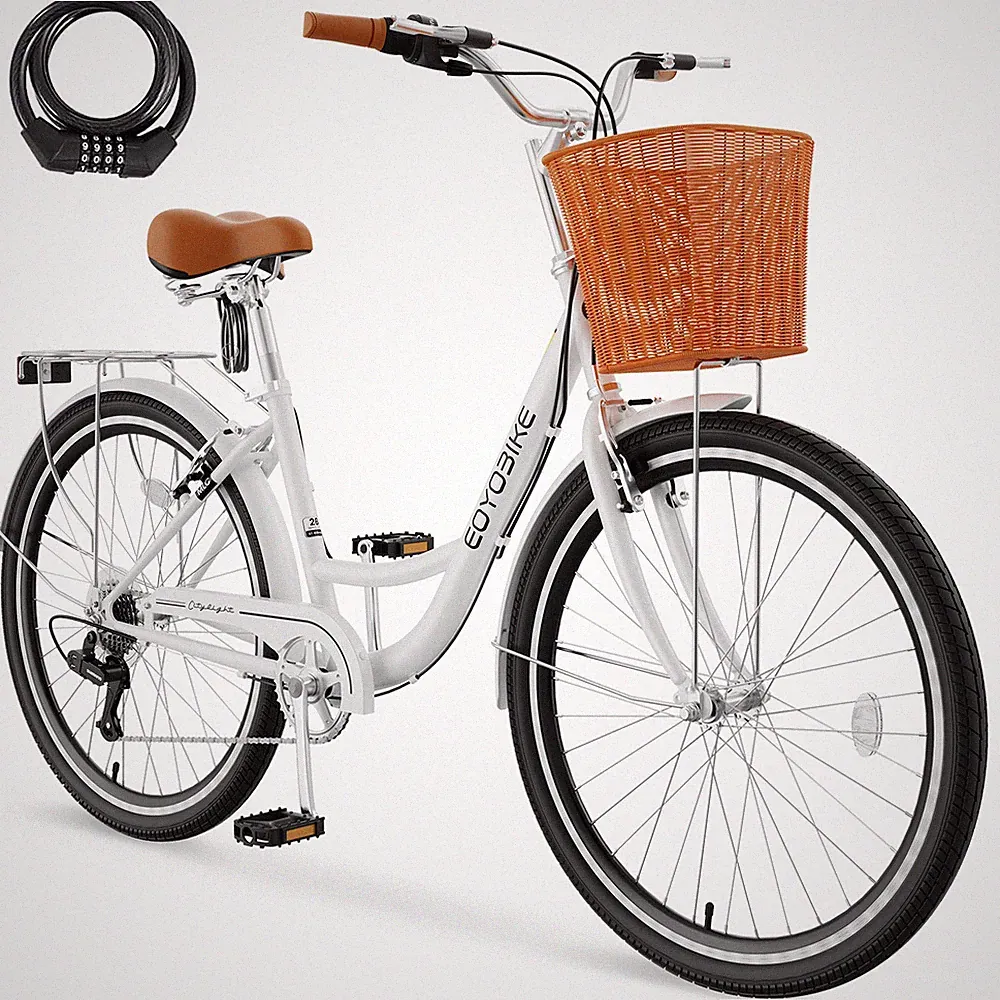 H&ZT Beach Cruiser Bike for Adult 24 26 in Bike 7 Speed Step Through City Bikes