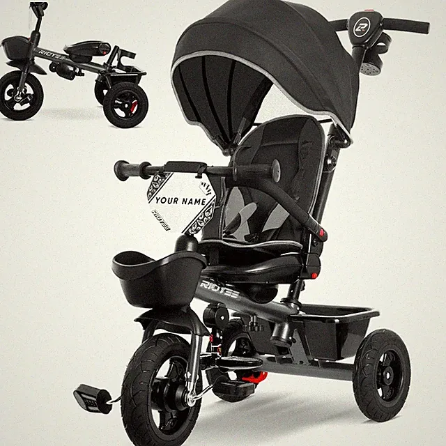 Tricycle 7-in-1 All Terrain Rubber Tires Dual Wheel Brakes Grey Small 5-3